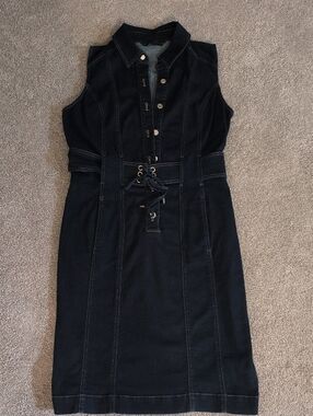 White House Black Market Blue Sleeveless Denim Midi Dress  Lace-Up Corset 12